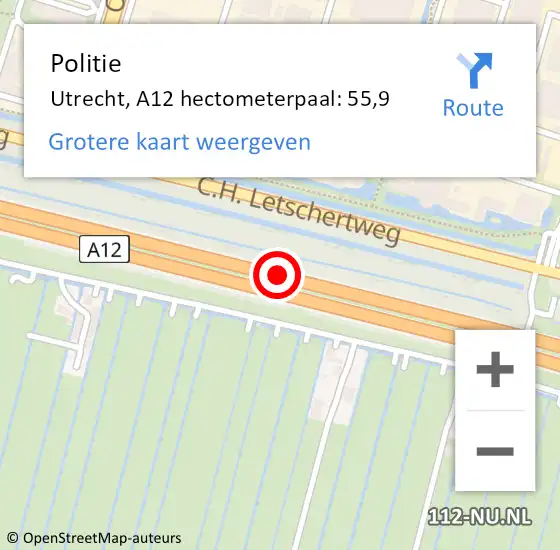 Locatie op kaart van de 112 melding: Politie Utrecht, A12 hectometerpaal: 55,9 op 5 oktober 2022 08:33