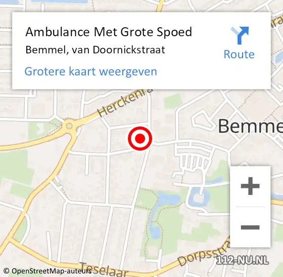 Locatie op kaart van de 112 melding: Ambulance Met Grote Spoed Naar Bemmel, van Doornickstraat op 5 oktober 2022 08:38