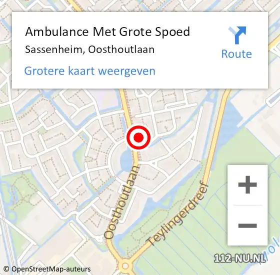 Locatie op kaart van de 112 melding: Ambulance Met Grote Spoed Naar Sassenheim, Oosthoutlaan op 5 oktober 2022 09:09