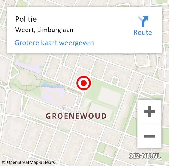 Locatie op kaart van de 112 melding: Politie Weert, Limburglaan op 5 oktober 2022 09:17