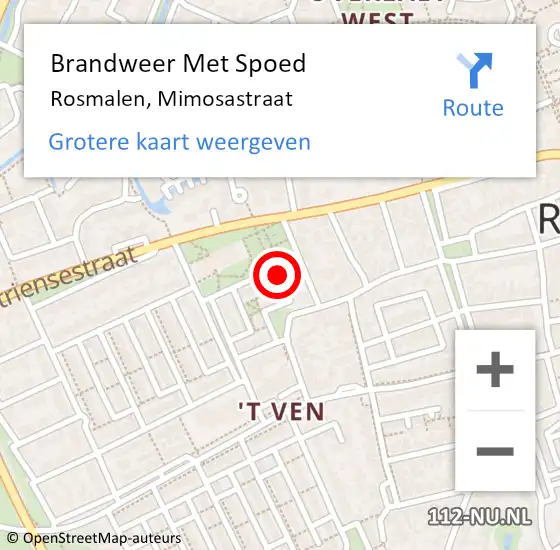 Locatie op kaart van de 112 melding: Brandweer Met Spoed Naar Rosmalen, Mimosastraat op 5 oktober 2022 09:37