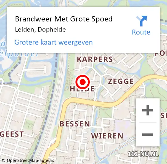 Locatie op kaart van de 112 melding: Brandweer Met Grote Spoed Naar Leiden, Dopheide op 5 oktober 2022 09:50