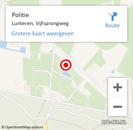 Locatie op kaart van de 112 melding: Politie Lunteren, Vijfsprongweg op 5 oktober 2022 10:06