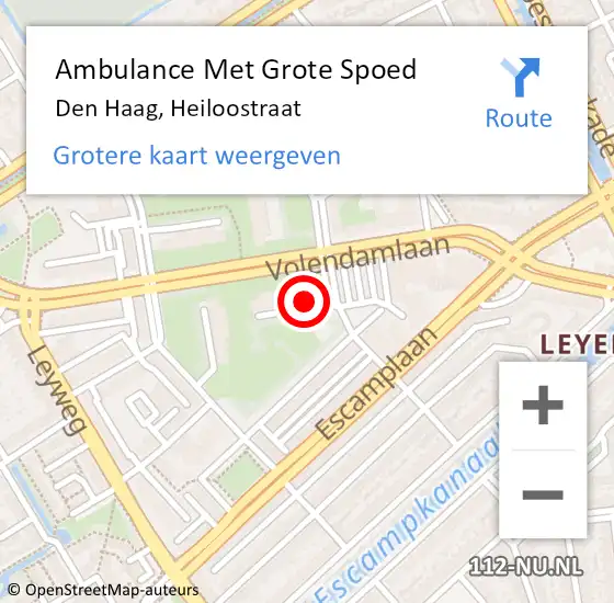 Locatie op kaart van de 112 melding: Ambulance Met Grote Spoed Naar Den Haag, Heiloostraat op 5 oktober 2022 10:20
