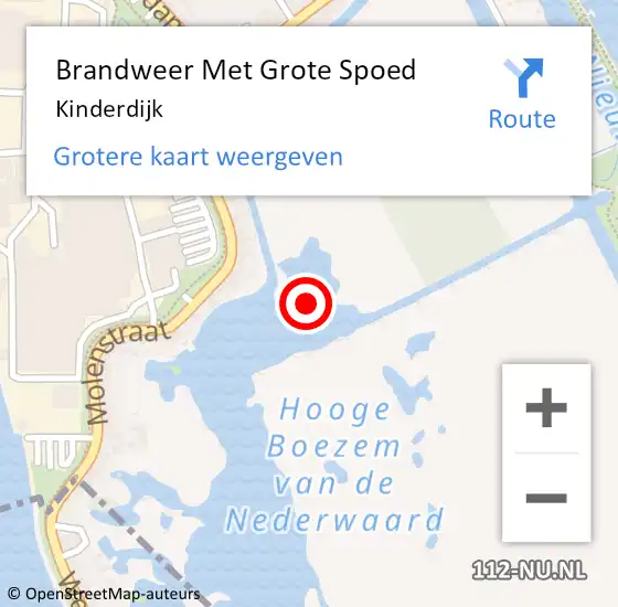 Locatie op kaart van de 112 melding: Brandweer Met Grote Spoed Naar Kinderdijk op 5 oktober 2022 10:36