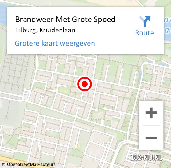 Locatie op kaart van de 112 melding: Brandweer Met Grote Spoed Naar Tilburg, Kruidenlaan op 5 oktober 2022 11:36