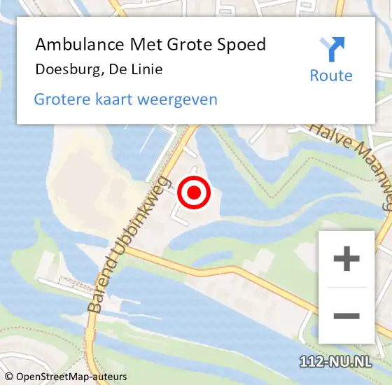 Locatie op kaart van de 112 melding: Ambulance Met Grote Spoed Naar Doesburg, De Linie op 5 oktober 2022 11:51