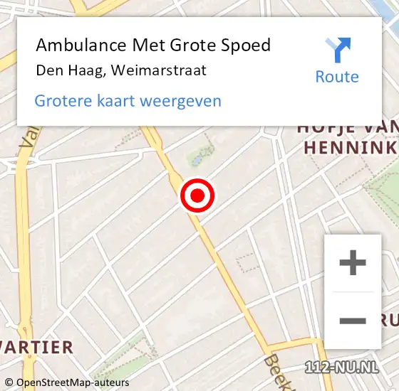 Locatie op kaart van de 112 melding: Ambulance Met Grote Spoed Naar Den Haag, Weimarstraat op 5 oktober 2022 12:10