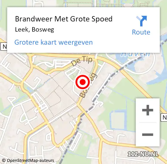 Locatie op kaart van de 112 melding: Brandweer Met Grote Spoed Naar Leek, Bosweg op 5 oktober 2022 12:30