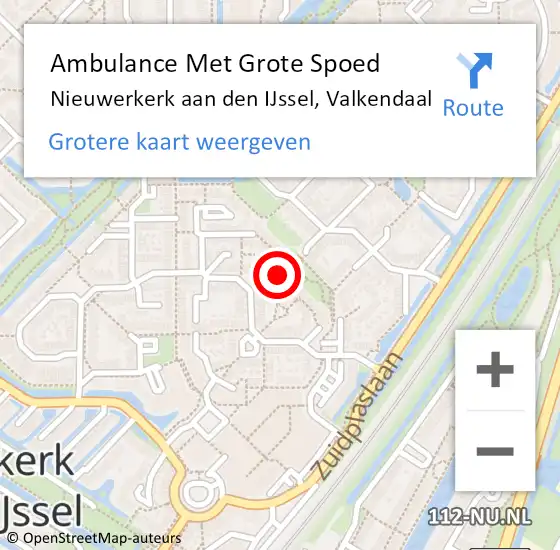 Locatie op kaart van de 112 melding: Ambulance Met Grote Spoed Naar Nieuwerkerk aan den IJssel, Valkendaal op 5 oktober 2022 12:31