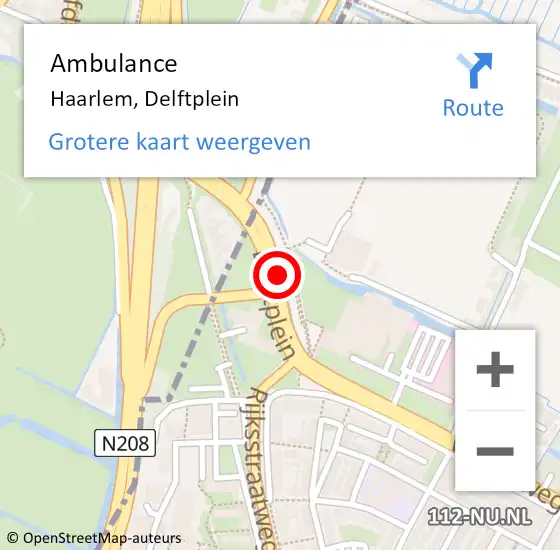 Locatie op kaart van de 112 melding: Ambulance Haarlem, Delftplein op 5 oktober 2022 12:41