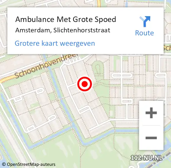 Locatie op kaart van de 112 melding: Ambulance Met Grote Spoed Naar Amsterdam-Zuidoost, Slichtenhorststraat op 5 oktober 2022 13:10