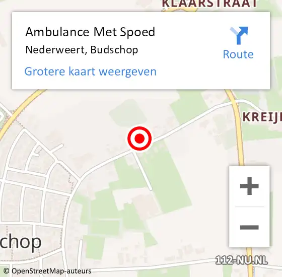 Locatie op kaart van de 112 melding: Ambulance Met Spoed Naar Nederweert, Budschop op 5 oktober 2022 13:19