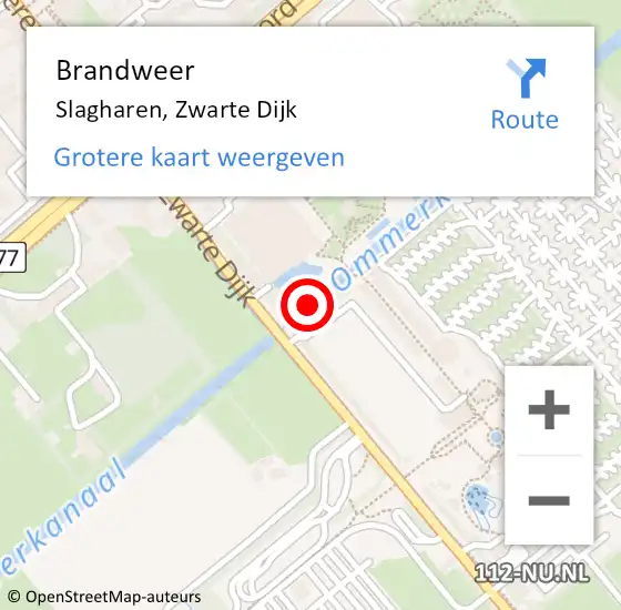 Locatie op kaart van de 112 melding: Brandweer Slagharen, Zwarte Dijk op 5 oktober 2022 13:37