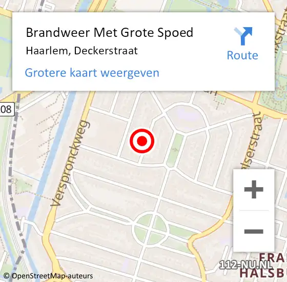 Locatie op kaart van de 112 melding: Brandweer Met Grote Spoed Naar Haarlem, Deckerstraat op 5 oktober 2022 13:43