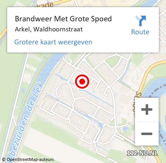 Locatie op kaart van de 112 melding: Brandweer Met Grote Spoed Naar Arkel, Waldhoornstraat op 5 oktober 2022 13:48