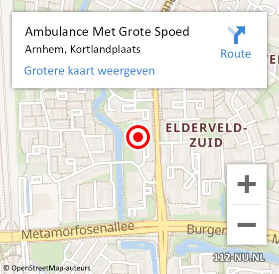 Locatie op kaart van de 112 melding: Ambulance Met Grote Spoed Naar Arnhem, Kortlandplaats op 5 oktober 2022 13:50
