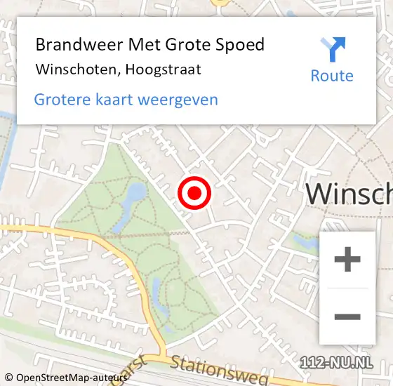 Locatie op kaart van de 112 melding: Brandweer Met Grote Spoed Naar Winschoten, Hoogstraat op 5 oktober 2022 13:59