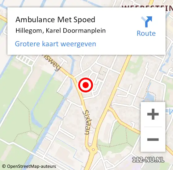 Locatie op kaart van de 112 melding: Ambulance Met Spoed Naar Hillegom, Karel Doormanplein op 5 oktober 2022 14:21