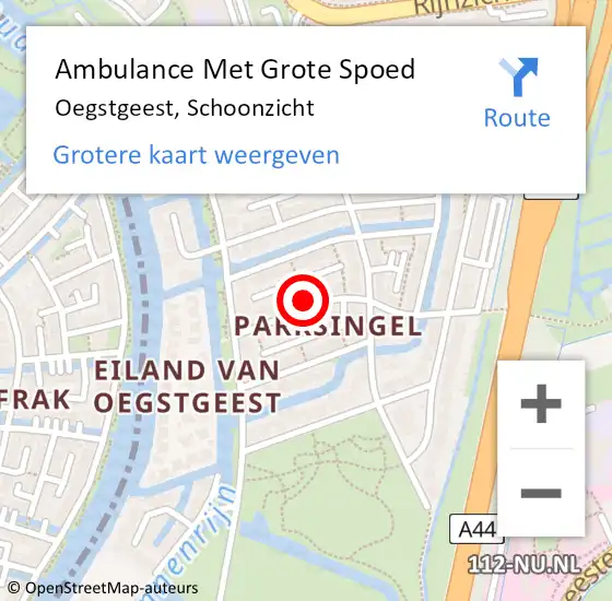 Locatie op kaart van de 112 melding: Ambulance Met Grote Spoed Naar Oegstgeest, Schoonzicht op 5 oktober 2022 14:24