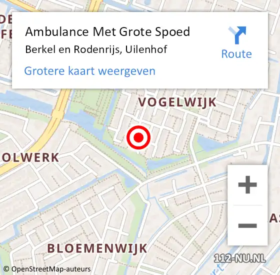 Locatie op kaart van de 112 melding: Ambulance Met Grote Spoed Naar Berkel en Rodenrijs, Uilenhof op 5 oktober 2022 14:24