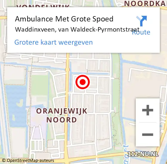 Locatie op kaart van de 112 melding: Ambulance Met Grote Spoed Naar Waddinxveen, van Waldeck-Pyrmontstraat op 5 oktober 2022 14:26