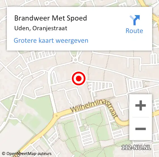 Locatie op kaart van de 112 melding: Brandweer Met Spoed Naar Uden, Oranjestraat op 5 oktober 2022 14:38