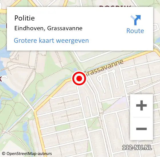 Locatie op kaart van de 112 melding: Politie Eindhoven, Grassavanne op 5 oktober 2022 14:57