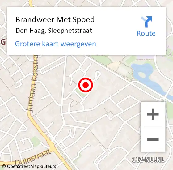 Locatie op kaart van de 112 melding: Brandweer Met Spoed Naar Den Haag, Sleepnetstraat op 5 oktober 2022 15:08