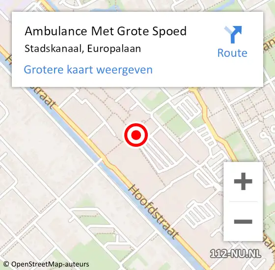 Locatie op kaart van de 112 melding: Ambulance Met Grote Spoed Naar Stadskanaal, Europalaan op 5 oktober 2022 15:24