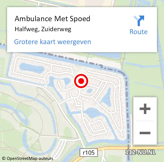 Locatie op kaart van de 112 melding: Ambulance Met Spoed Naar Halfweg, Zuiderweg op 5 oktober 2022 15:41