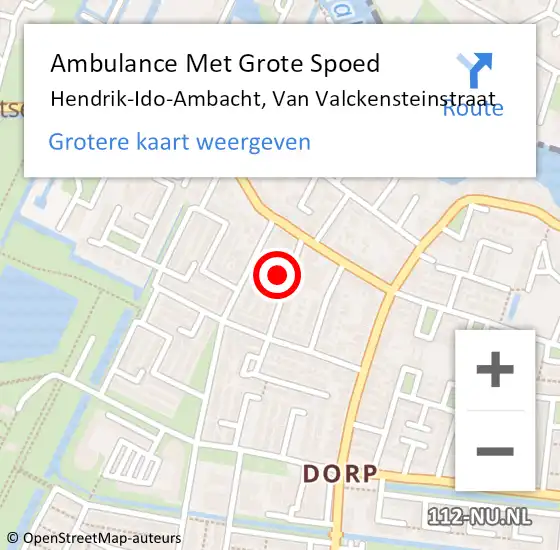 Locatie op kaart van de 112 melding: Ambulance Met Grote Spoed Naar Hendrik-Ido-Ambacht, Van Valckensteinstraat op 5 oktober 2022 15:45