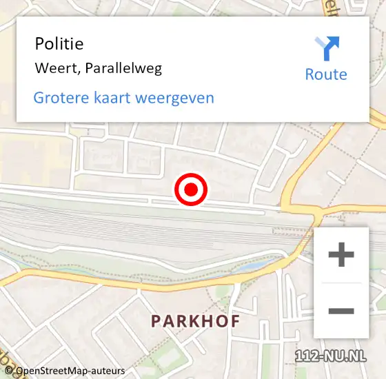 Locatie op kaart van de 112 melding: Politie Weert, Parallelweg op 5 oktober 2022 17:13