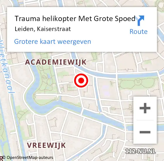 Locatie op kaart van de 112 melding: Trauma helikopter Met Grote Spoed Naar Leiden, Kaiserstraat op 5 oktober 2022 17:16