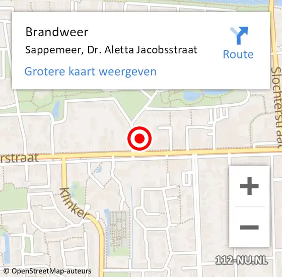 Locatie op kaart van de 112 melding: Brandweer Sappemeer, Dr. Aletta Jacobsstraat op 5 oktober 2022 17:29