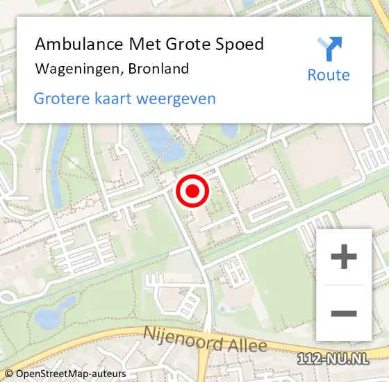 Locatie op kaart van de 112 melding: Ambulance Met Grote Spoed Naar Wageningen, Bronland op 5 oktober 2022 17:46