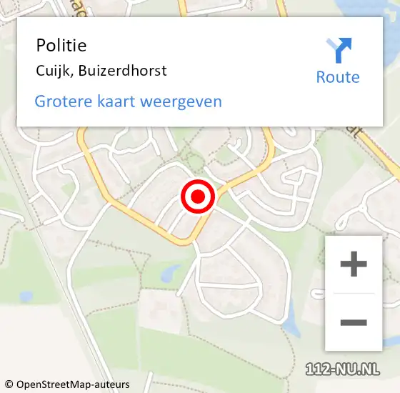 Locatie op kaart van de 112 melding: Politie Cuijk, Buizerdhorst op 5 oktober 2022 17:51