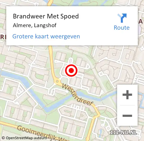 Locatie op kaart van de 112 melding: Brandweer Met Spoed Naar Almere, Langshof op 5 oktober 2022 18:06