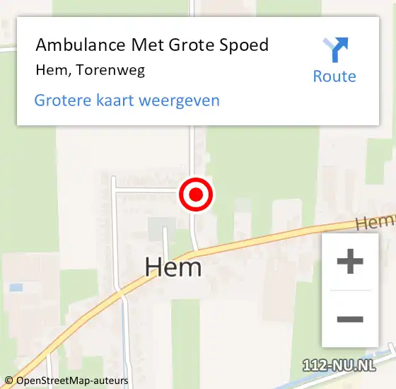 Locatie op kaart van de 112 melding: Ambulance Met Grote Spoed Naar Hem, Torenweg op 5 oktober 2022 18:20