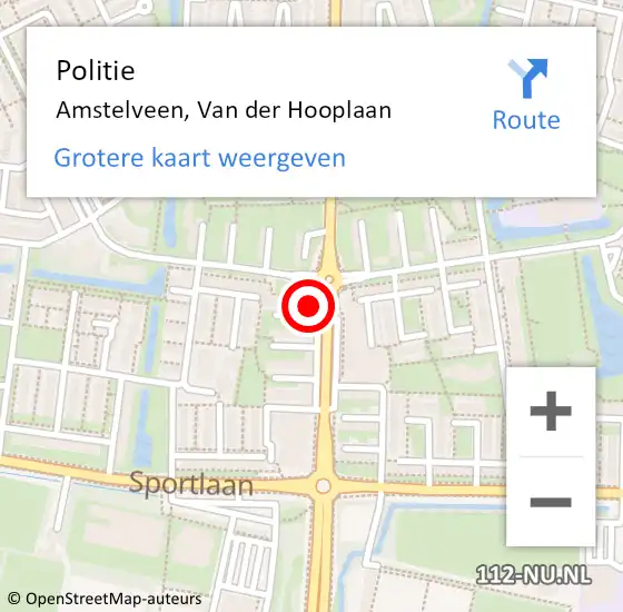 Locatie op kaart van de 112 melding: Politie Amstelveen, Van der Hooplaan op 5 oktober 2022 18:49