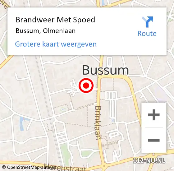 Locatie op kaart van de 112 melding: Brandweer Met Spoed Naar Bussum, Olmenlaan op 5 oktober 2022 18:53