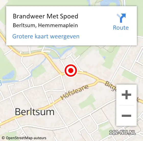 Locatie op kaart van de 112 melding: Brandweer Met Spoed Naar Berltsum, Hemmemaplein op 5 oktober 2022 18:58