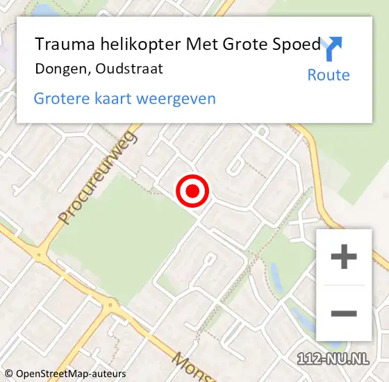 Locatie op kaart van de 112 melding: Trauma helikopter Met Grote Spoed Naar Dongen, Oudstraat op 5 oktober 2022 19:01