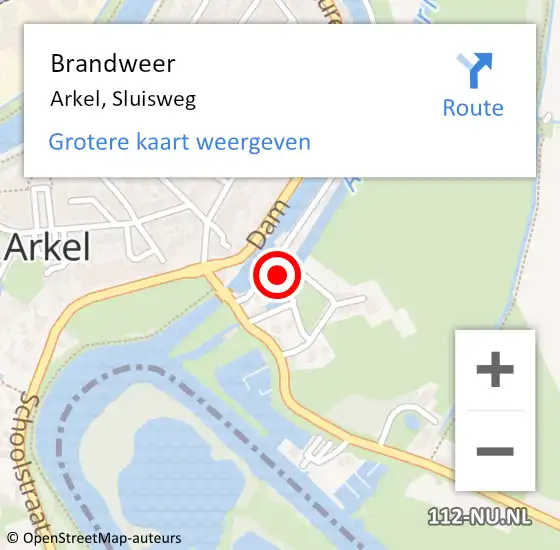 Locatie op kaart van de 112 melding: Brandweer Arkel, Sluisweg op 5 oktober 2022 19:04