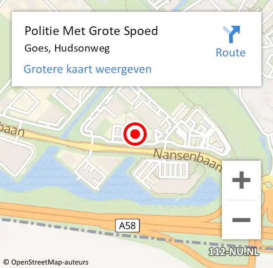 Locatie op kaart van de 112 melding: Politie Met Grote Spoed Naar Goes, Hudsonweg op 5 oktober 2022 19:07