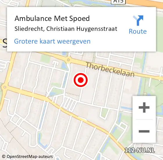 Locatie op kaart van de 112 melding: Ambulance Met Spoed Naar Sliedrecht, Christiaan Huygensstraat op 5 oktober 2022 20:01