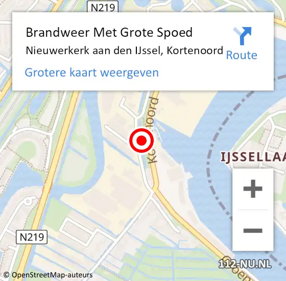 Locatie op kaart van de 112 melding: Brandweer Met Grote Spoed Naar Nieuwerkerk aan den IJssel, Kortenoord op 5 oktober 2022 20:02