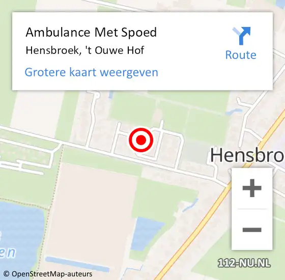 Locatie op kaart van de 112 melding: Ambulance Met Spoed Naar Hensbroek, 't Ouwe Hof op 5 oktober 2022 20:11