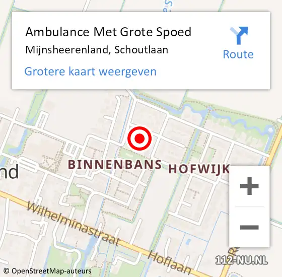 Locatie op kaart van de 112 melding: Ambulance Met Grote Spoed Naar Mijnsheerenland, Schoutlaan op 5 oktober 2022 20:45