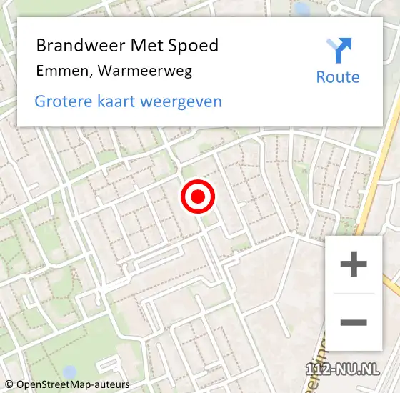 Locatie op kaart van de 112 melding: Brandweer Met Spoed Naar Emmen, Warmeerweg op 5 oktober 2022 20:51